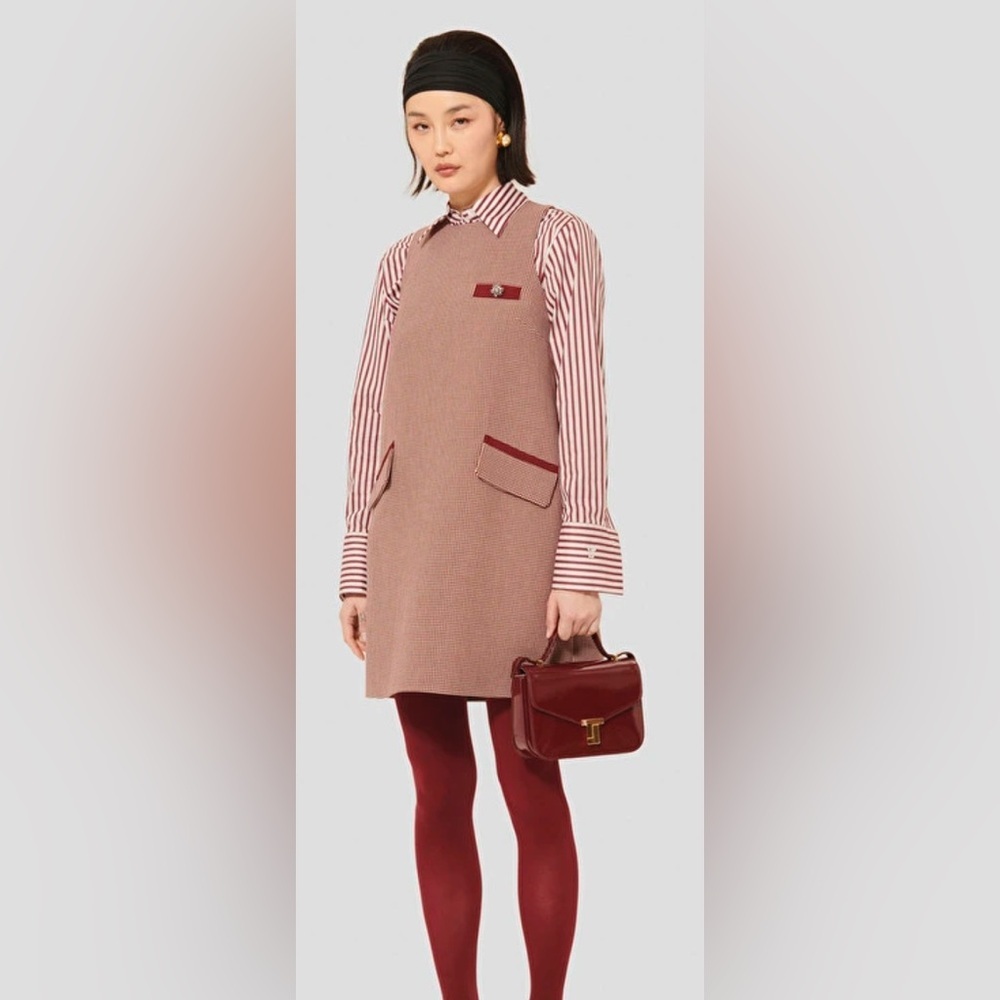 Tara Jarmon Women's Ravel Burgundy Houndstooth Dress Size 2 NWT